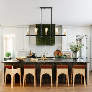 LightFixturesUSA - Industrial 8 - Light Rectangular Kitchen Island Chandelier - Chandelier - Black + Brass - 