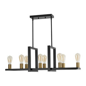 LightFixturesUSA - Industrial 8 - Light Rectangular Kitchen Island Chandelier - Chandelier - Black + Brass - 