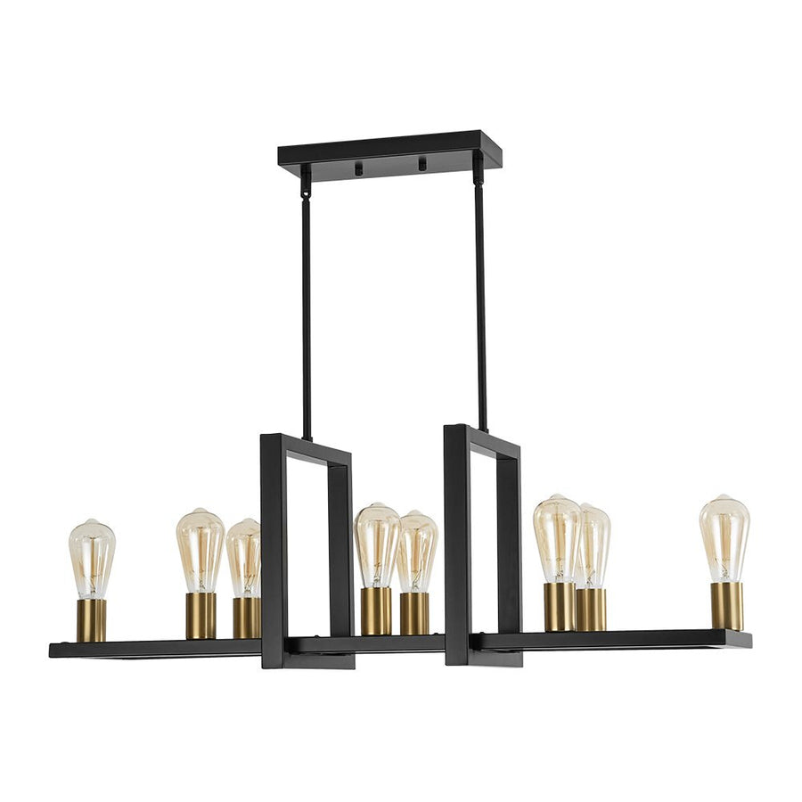 LightFixturesUSA - Industrial 8 - Light Rectangular Kitchen Island Chandelier - Chandelier - Black + Brass - 