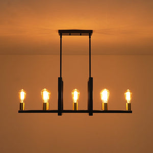 LightFixturesUSA - Industrial 8 - Light Rectangular Kitchen Island Chandelier - Chandelier - Black + Brass - 