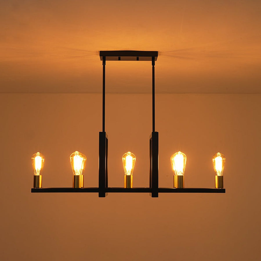 LightFixturesUSA - Industrial 8 - Light Rectangular Kitchen Island Chandelier - Chandelier - Black + Brass - 