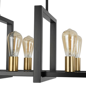 LightFixturesUSA - Industrial 8 - Light Rectangular Kitchen Island Chandelier - Chandelier - Black + Brass - 