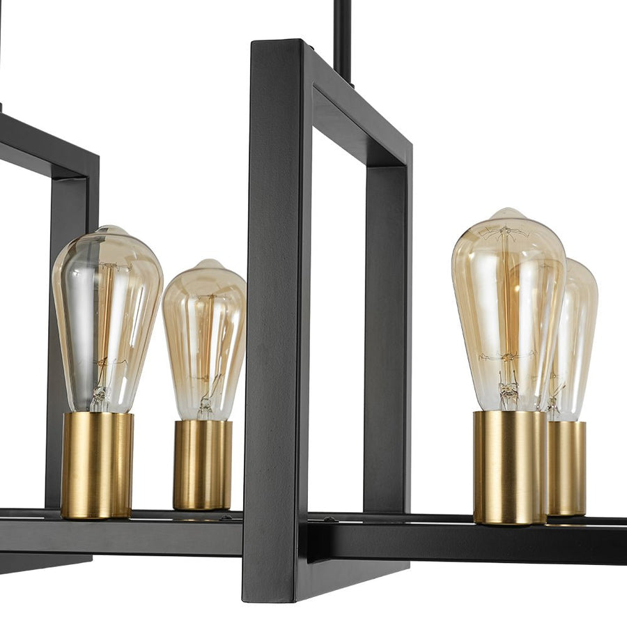 LightFixturesUSA - Industrial 8 - Light Rectangular Kitchen Island Chandelier - Chandelier - Black + Brass - 