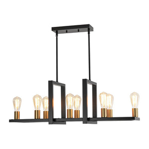 LightFixturesUSA - Industrial 8 - Light Rectangular Kitchen Island Chandelier - Chandelier - Black + Brass - 