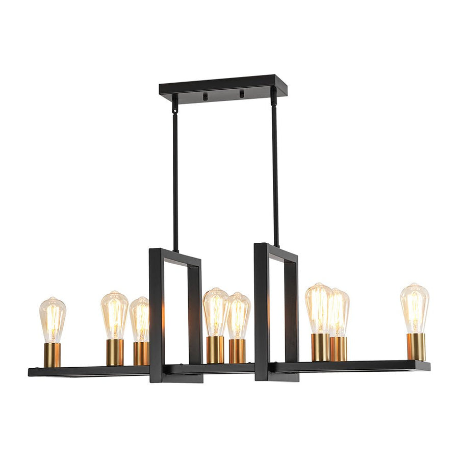 LightFixturesUSA - Industrial 8 - Light Rectangular Kitchen Island Chandelier - Chandelier - Black + Brass - 