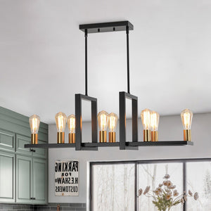 LightFixturesUSA - Industrial 8 - Light Rectangular Kitchen Island Chandelier - Chandelier - Black + Brass - 