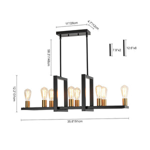 LightFixturesUSA - Industrial 8 - Light Rectangular Kitchen Island Chandelier - Chandelier - Black + Brass - 