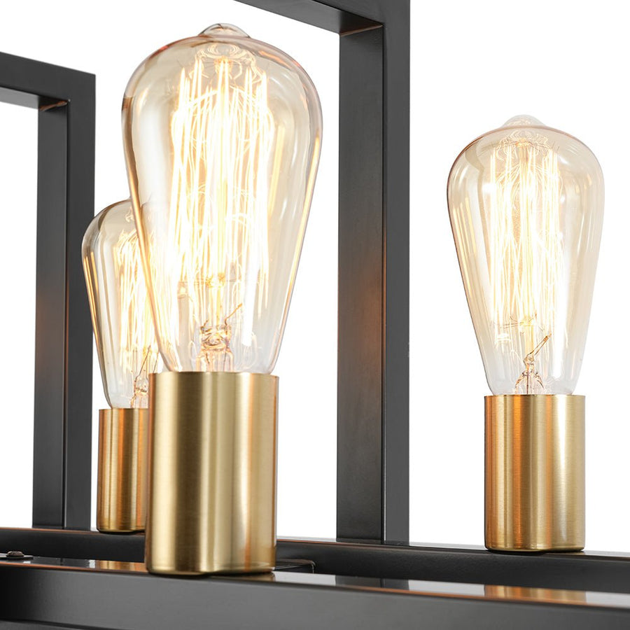 LightFixturesUSA - Industrial 8 - Light Rectangular Kitchen Island Chandelier - Chandelier - Black + Brass - 