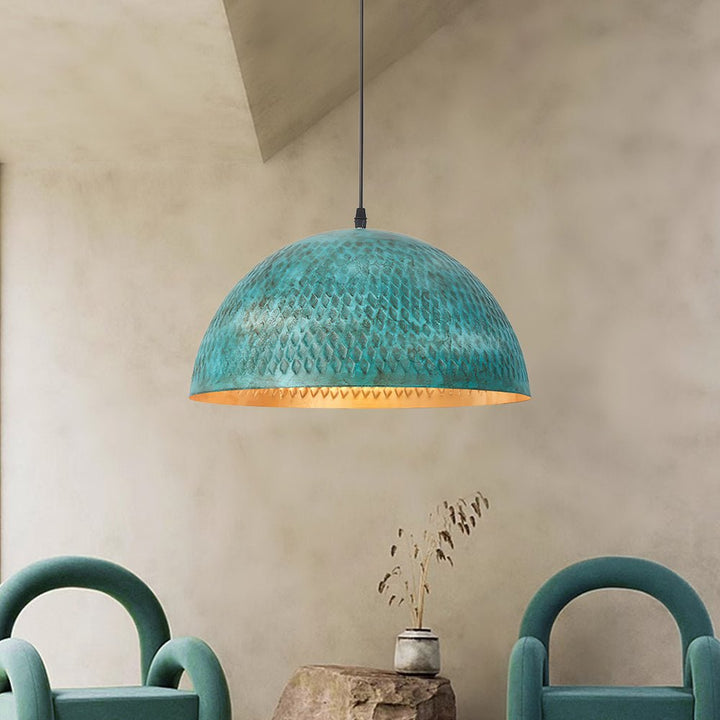 LightFixturesUSA - Industrial Antique Patina Green Hammered Dome Pendant Light - Pendant Light - Patina Green (Pre - Order) - 