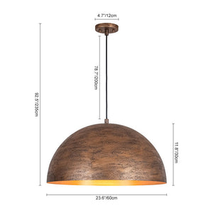 LightFixturesUSA - Industrial Antique Textured Bronze Oversized Iron Dome Pendant - Pendant Light - 23.6 in - 