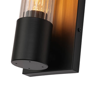 LightFixturesUSA - Industrial Black Reeded Glass Linear Tube Wall Light - Wall Sconce - Black - 