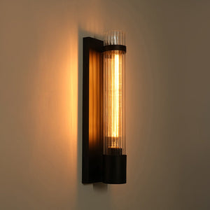 LightFixturesUSA - Industrial Black Reeded Glass Linear Tube Wall Light - Wall Sconce - Black - 