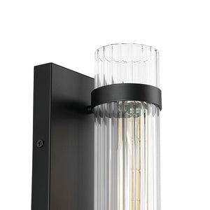 LightFixturesUSA - Industrial Black Reeded Glass Linear Tube Wall Light - Wall Sconce - Black - 