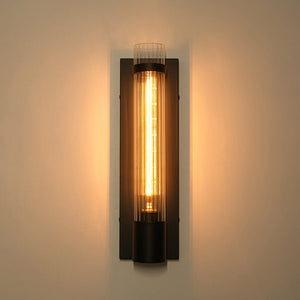 LightFixturesUSA - Industrial Black Reeded Glass Linear Tube Wall Light - Wall Sconce - Black - 