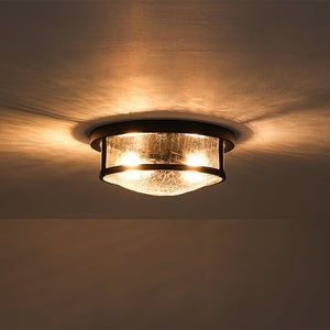 LightFixturesUSA - Industrial Black Round Crackled Glass Flush Mount Light - Ceiling Light - Black - 