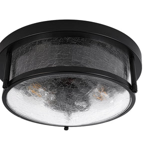 LightFixturesUSA - Industrial Black Round Crackled Glass Flush Mount Light - Ceiling Light - Black - 