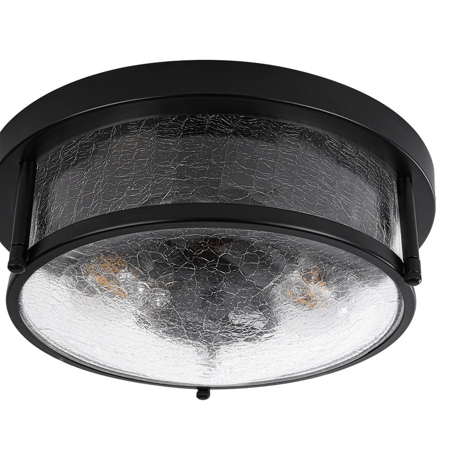 LightFixturesUSA - Industrial Black Round Crackled Glass Flush Mount Light - Ceiling Light - Black - 