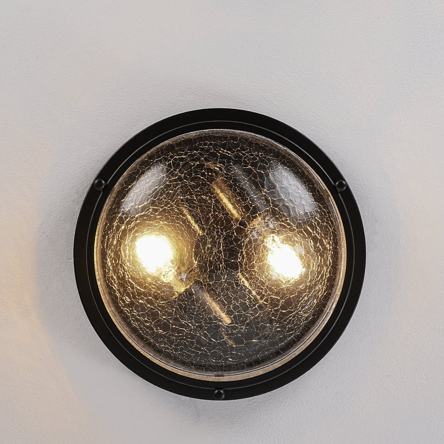 LightFixturesUSA - Industrial Black Round Crackled Glass Flush Mount Light - Ceiling Light - Black - 