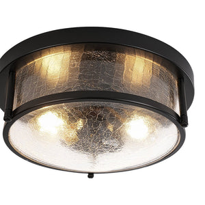 LightFixturesUSA - Industrial Black Round Crackled Glass Flush Mount Light - Ceiling Light - Black - 