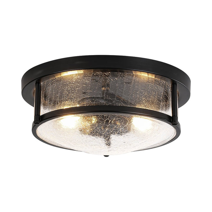 LightFixturesUSA - Industrial Black Round Crackled Glass Flush Mount Light - Ceiling Light - Black - 