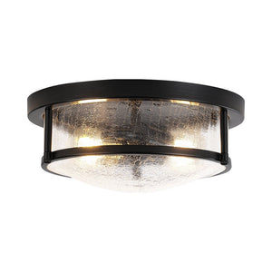 LightFixturesUSA - Industrial Black Round Crackled Glass Flush Mount Light - Ceiling Light - Black - 