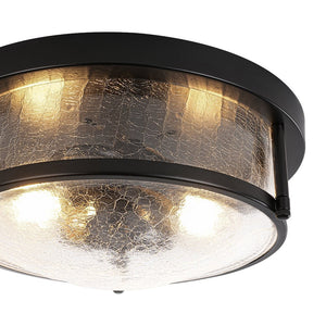LightFixturesUSA - Industrial Black Round Crackled Glass Flush Mount Light - Ceiling Light - Black - 