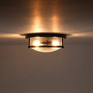 LightFixturesUSA - Industrial Black Round Crackled Glass Flush Mount Light - Ceiling Light - Black - 