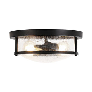 LightFixturesUSA - Industrial Black Round Crackled Glass Flush Mount Light - Ceiling Light - Black - 