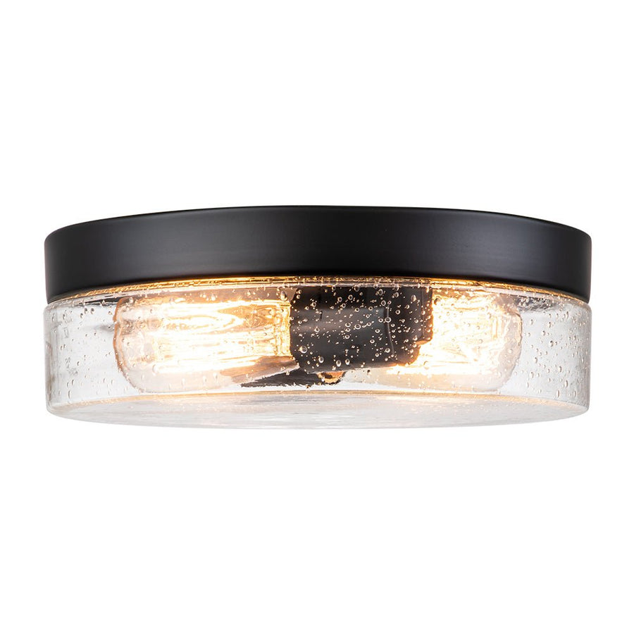 LightFixturesUSA - Industrial Black Round Seeded Glass Flush Mount Light - Ceiling Light - Black - 