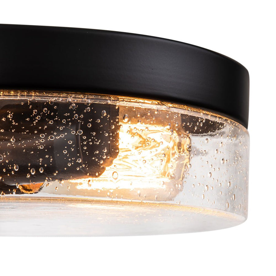 LightFixturesUSA - Industrial Black Round Seeded Glass Flush Mount Light - Ceiling Light - Black - 