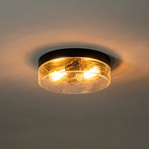 LightFixturesUSA - Industrial Black Round Seeded Glass Flush Mount Light - Ceiling Light - Black - 