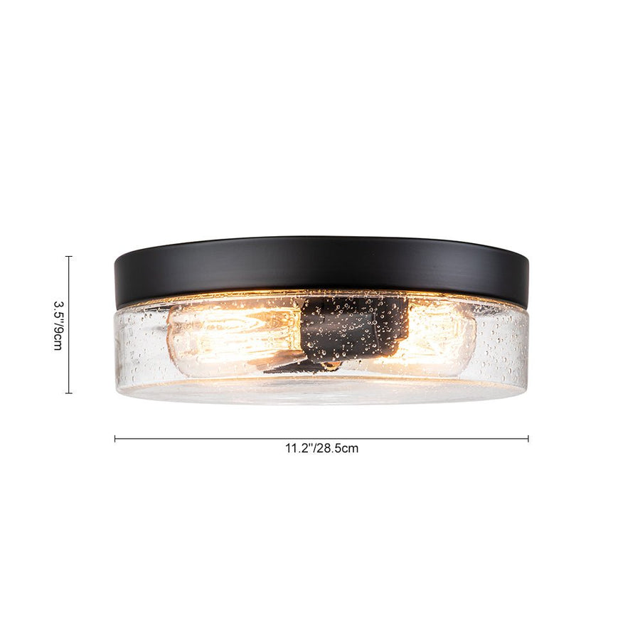 LightFixturesUSA - Industrial Black Round Seeded Glass Flush Mount Light - Ceiling Light - Black - 