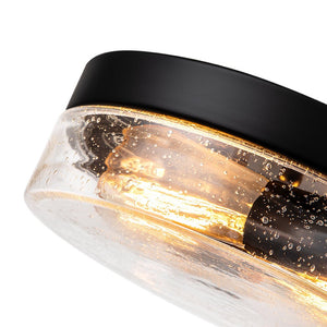 LightFixturesUSA - Industrial Black Round Seeded Glass Flush Mount Light - Ceiling Light - Black - 