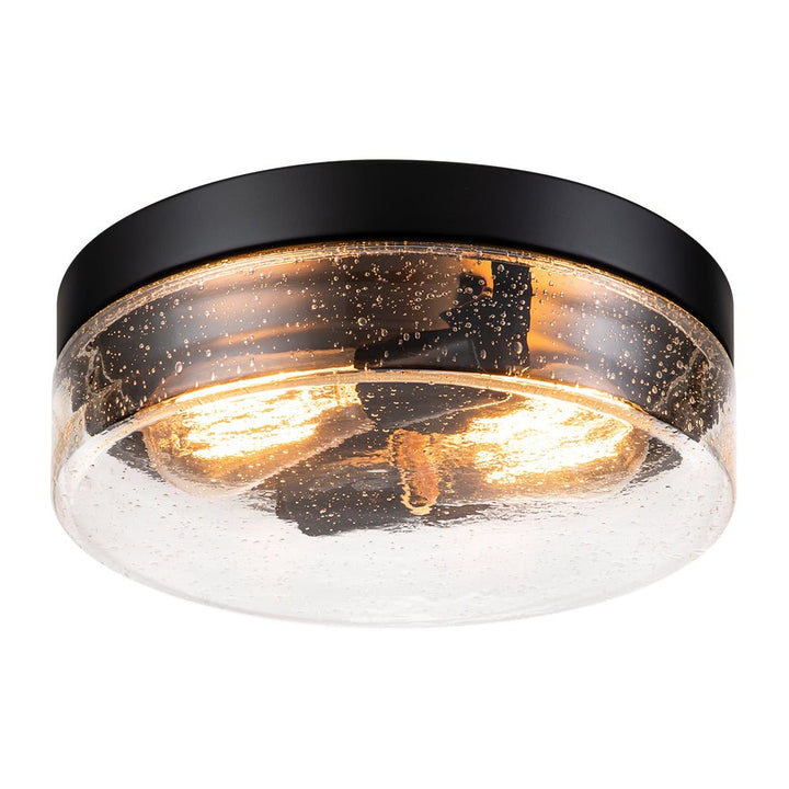 LightFixturesUSA - Industrial Black Round Seeded Glass Flush Mount Light - Ceiling Light - Black - 