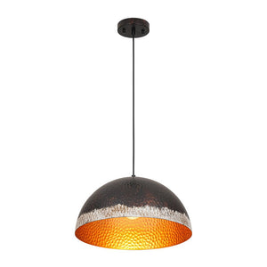 LightFixturesUSA - Industrial Dark Rusty Hammered Metal Dome Pendant - Pendant Light - 15.7 in - 