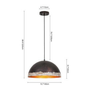 LightFixturesUSA - Industrial Dark Rusty Hammered Metal Dome Pendant - Pendant Light - 15.7 in - 