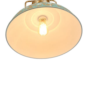 LightFixturesUSA - Industrial Farmhouse Distressed Teal Gold Metal Dome Pendant - Pendant Light - 16.3 in - 