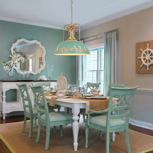 LightFixturesUSA - Industrial Farmhouse Distressed Teal Gold Metal Dome Pendant - Pendant Light - 16.3 in - 