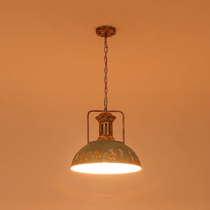 LightFixturesUSA - Industrial Farmhouse Distressed Teal Gold Metal Dome Pendant - Pendant Light - 16.3 in - 