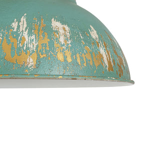 LightFixturesUSA - Industrial Farmhouse Distressed Teal Gold Metal Dome Pendant - Pendant Light - 16.3 in - 