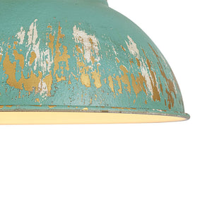LightFixturesUSA - Industrial Farmhouse Distressed Teal Gold Metal Dome Pendant - Pendant Light - 16.3 in - 