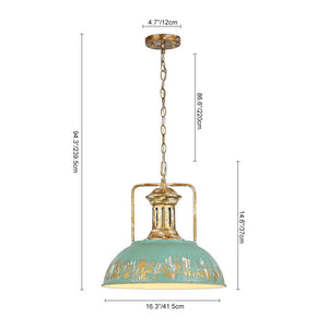 LightFixturesUSA - Industrial Farmhouse Distressed Teal Gold Metal Dome Pendant - Pendant Light - 16.3 in - 