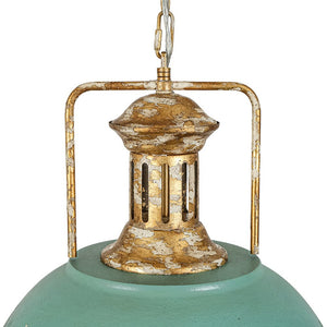 LightFixturesUSA - Industrial Farmhouse Distressed Teal Gold Metal Dome Pendant - Pendant Light - 16.3 in - 
