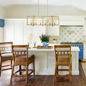 LightFixturesUSA-Industrial Farmhouse Rectangular Kitchen Island Pendant-Chandelier-Brushed Brass-