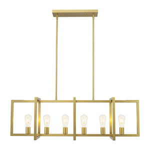 LightFixturesUSA-Industrial Farmhouse Rectangular Kitchen Island Pendant-Chandelier-Dark Rust-