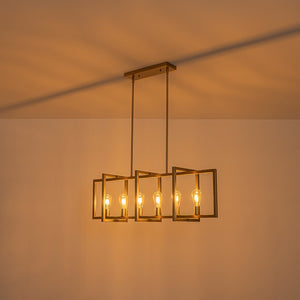 LightFixturesUSA-Industrial Farmhouse Rectangular Kitchen Island Pendant-Chandelier-Dark Rust-