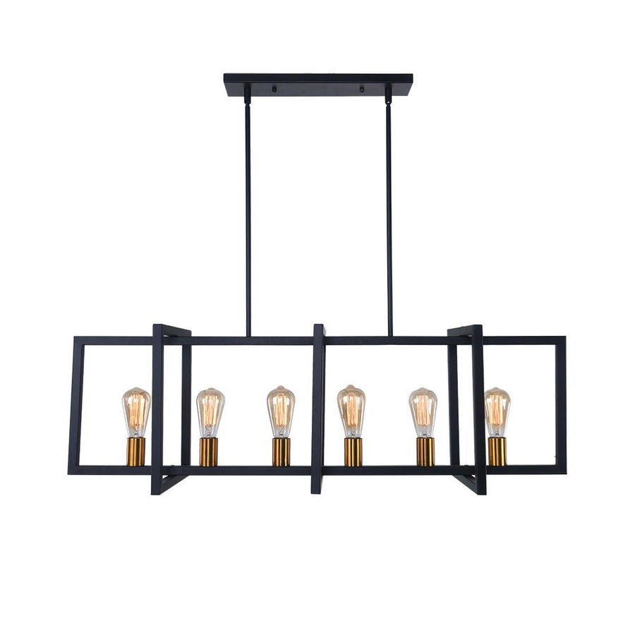 LightFixturesUSA - Industrial Farmhouse Rectangular Kitchen Island Pendant - Chandelier - Matte Black - 