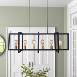 LightFixturesUSA - Industrial Farmhouse Rectangular Kitchen Island Pendant - Chandelier - Matte Black - 