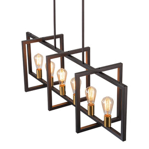 LightFixturesUSA - Industrial Farmhouse Rectangular Kitchen Island Pendant - Chandelier - Matte Black - 