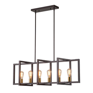 LightFixturesUSA - Industrial Farmhouse Rectangular Kitchen Island Pendant - Chandelier - Matte Black - 